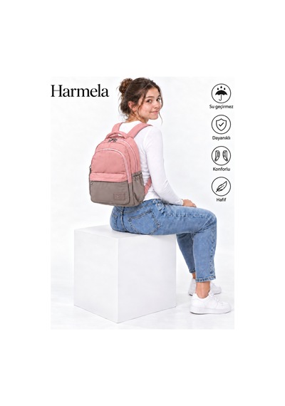2200 Hafif Kullanışlı Okul Sırt Çantası Unisex Okul Çantası Vizon - 124-Pembe