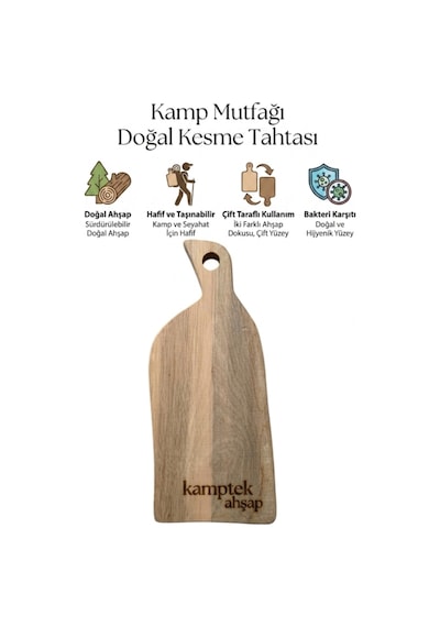 Kamptek Ahşap Doğal Kamp Kesme Tahtası Hafif Taşınabilir Çift Taraflı Sunum Ve Doğrama Tahtası Kahverengi