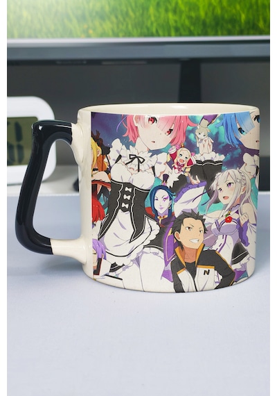 Re Zero Anime Baskılı Seramik Lüks Kupa 1 Adet Özel Siyah Kulp Dalga Kulp V4d Çok Renkli