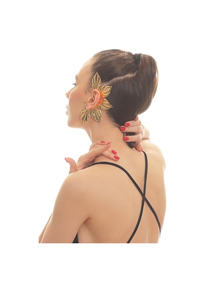Kadın Altın Renk Lak Kaplama Zirkon Taşlı Yaprak Stilizesi Sol Kulak Earcuff&kıkırdak Küpe Çok Renkli