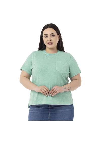 Disentis Büyük Beden Parça Boyalı Bisiklet Yaka Kavisli Yırtmaçlı Yeşil T-shirt-yeşil Yeşil