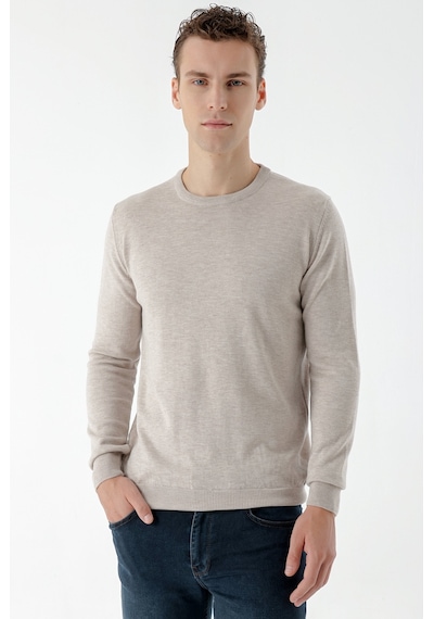 Morven Erkek Bej Basic Bisiklet Yaka Dynamic Fit Rahat Kesim Triko Bej