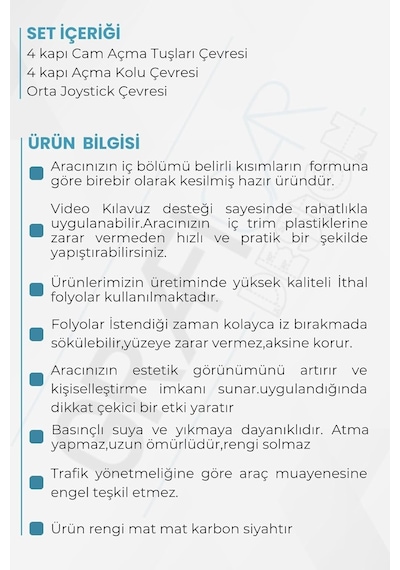 Togg T10x İle Uyumlu İç Trim Folyo Kaplama Set, Mat Karbon Siyah Meridian Ses Sistemsiz Araçlar Standart