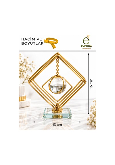Evonıta Dekoratif Cam Küreli Geometrik Kare Biblo Altın Renk Kristal Tabanlı Sallanan Küre Masa Üstü Konsol Salon Dekoru Evonıta Dekoratif Cam Küreli Geometrik Kare Biblo Altın Renk Kristal Tabanlı Sallanan Küre Masa Üstü Konsol Salon Dekoru