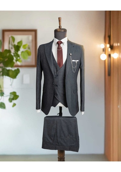 Beystil Sivri Yaka Lacivert Takım Elbise Bezayak- Slim Fit Mavi