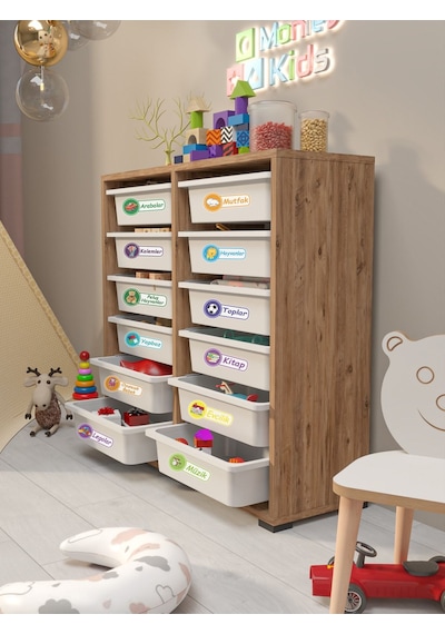 Berra 12 Sepet Stickerlı Çok Amaçlı Dolap Oyuncak Dolabı Çam Diğer
