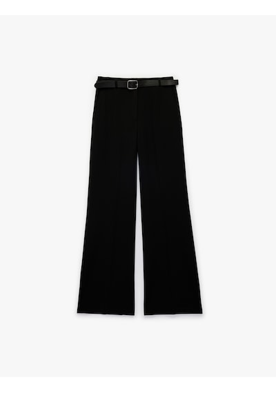 Koton Straight Fit Cepli Düz Bol Paça Kemerli Kumaş Pantolon Siyah 6sak40073ew Siyah