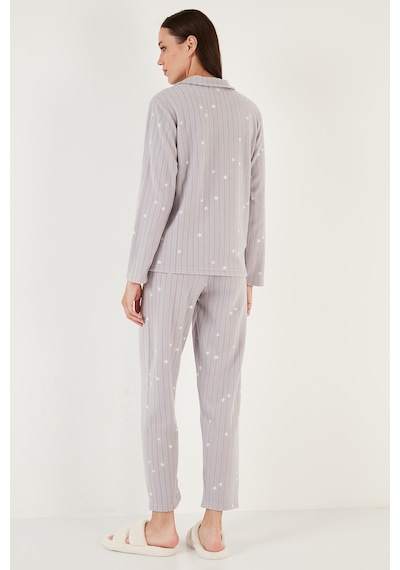Lela Regular Fit Gömlek Yaka Önden Düğmeli Polar Bayan Pijama Takımı 6571009W4 Gri