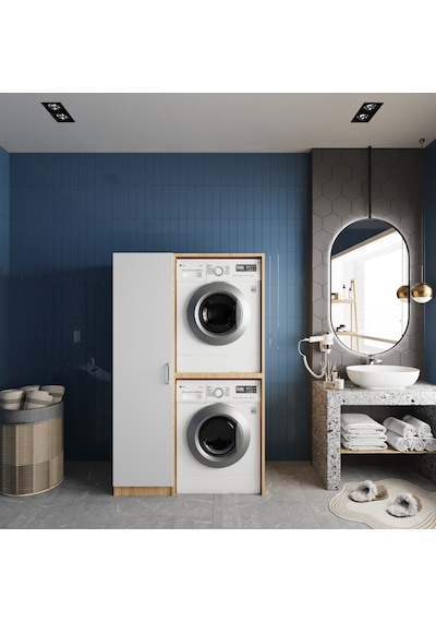 Almera Çamaşır Ve Kurutma Makinesi Dolabı Banyo Dolabı Meşe Beyaz Beyaz - Meşe Almera Çamaşır Ve Kurutma Makinesi Dolabı Banyo Dolabı Meşe Beyaz Beyaz - Meşe