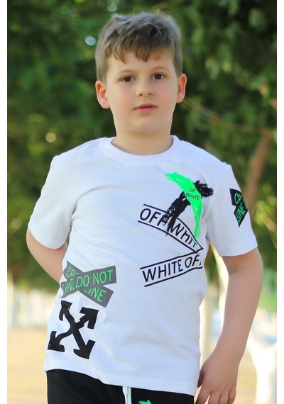 Panios Kids 3lü, Collection, Baskılı, Beyaz-siyah-gri Erkek Çocuk T-shirt Mavi Beyaz İndigo