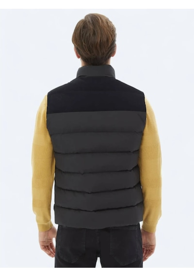 Kip Siyah Regular Fit Dik Yaka Casual Dokuma Spor Yelek Siyah