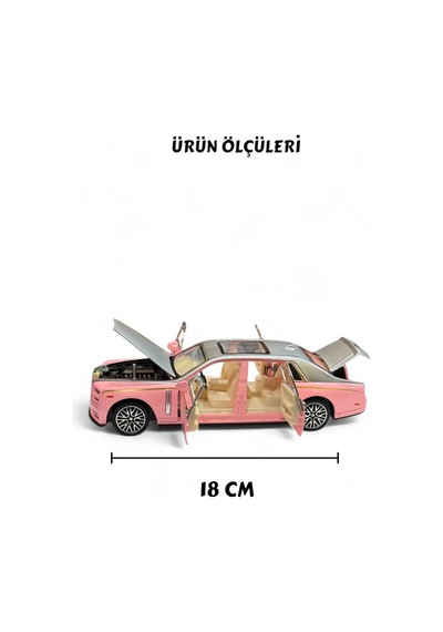 Rolls Royce Phantom 1:32 Ölçek Metal Model Araba - Pembe, Sesli Ve Işıklı, Kapıları Açılan 18 Cm