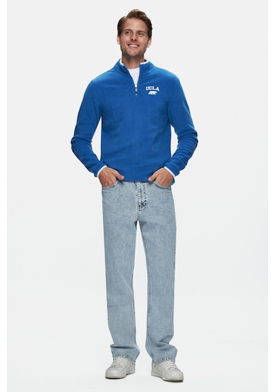 Ucla Cornıng Mavi Yarım Fermuarlı Nakışlı Polar Standard Fit Erkek Sweatshirt Mavi