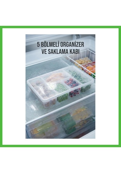 Vaveni 5 Bölmeli Şeffaf Buzdolabı İçi Düzenleyici & Kapaklı Dondurucu Saklama Kabı 24x38 Cm Arz