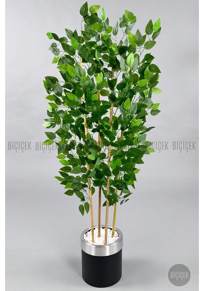 Yapay Benjamin Ağacı 140cm Siyah Gümüş Metal Saksıda Siyah-silver