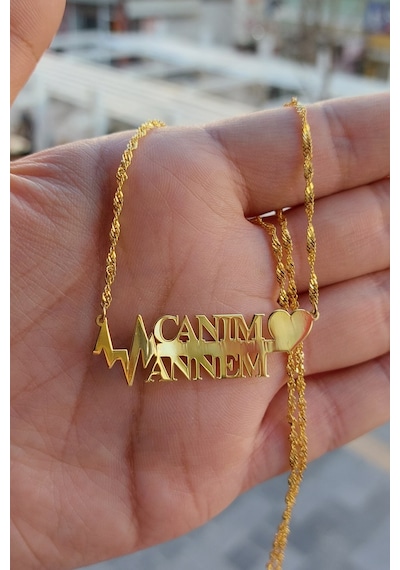 925 Ayar Gümüş 24 Ayar Altın Kaplama Canım Annem Kolye Gold
