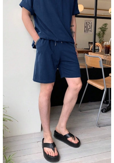 Tarz Cool Erkek Oversize T-shirt Şort Takım Rahat Yazlık Kombin Lacivert
