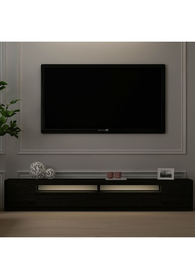 T008 Arya Işıklı Tv Sehpası Set Ahşap Siyah - Siyah Siyah