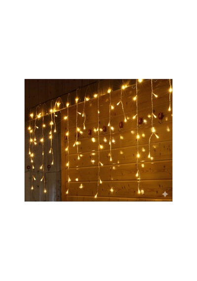 4 Metre Sarı Işık 12 Saçaklı Perde Led 96 Led 8 Kademe Dekoratif Aydınlatma Organizasyon Süsleme