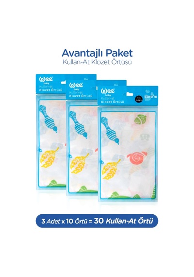 Kullan At Klozet Örtüsü 10'lu 3x10 30 Adet Beyaz