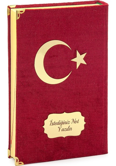 İsme Özel Kadife Kaplı Ay Yıldız Hediyelik Kuranı Kerim - Orta Boy