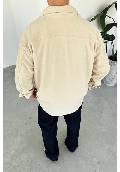 Bej G Nakışlı Oversize Polar Gömlek Bej