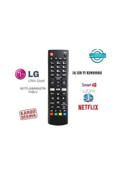 LG Uyumlu Led Tv Kumandası Akb75095308 3D Smart Netflix Amazon Tuşlu