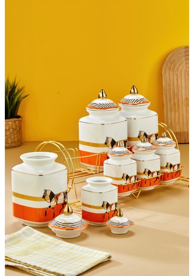 Cooker Hürrem 7'li Standlı Baharat Saklama Seti Ckr3779 Turuncu