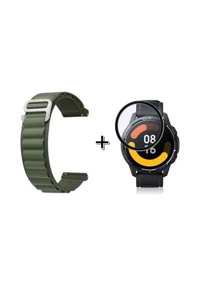Forzacase Xiaomi Watch S1 Active İçin Kancalı Kumaş Kordon Kayış + Ekran Koruma Filmi - Fc156 Yeşil