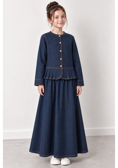 Angel&co. Girls Clothing Kot Peplum Ceket Ve Etek Takımı İndigo Jean - 738050578 İndigo Jean