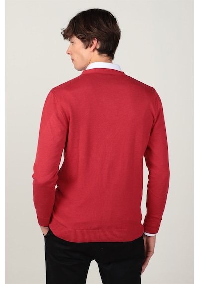 Tudors Slim Fit Dar Kesim Düğmeli Düz Pamuk Erkek Hırka-24131 Kırmızı
