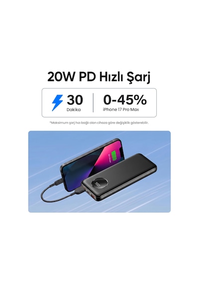 Lexroo 10000mah 22.5w Dijital Led Ekranlı Taşınabilir Hızlı Şarj Cihazı Powerbank Beyaz