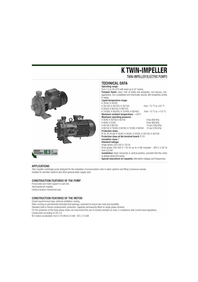 Dab K 80/300t Çift Kademeli Pompa 10 Hp - Yangın Hidroforuna Uygun