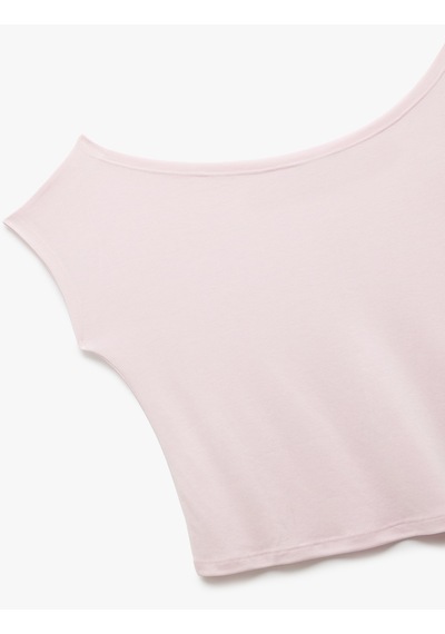 Koton Kısa Kollu Kayık Yaka Düşük Omuz Modal Basic Tişört Açık Pembe 5sak10285nk Pembe