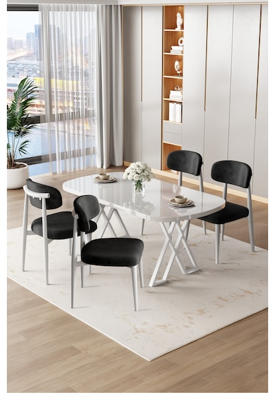 Canisa Jolin Serisi Mdf 90x168 Beyaz Mutfak Masa Takımı 4 Siyah Metal Sandalye Beyaz Masa Siyah Sandalye Canisa Jolin Serisi Mdf 90x168 Beyaz Mutfak Masa Takımı 4 Siyah Metal Sandalye Beyaz Masa Siyah Sandalye