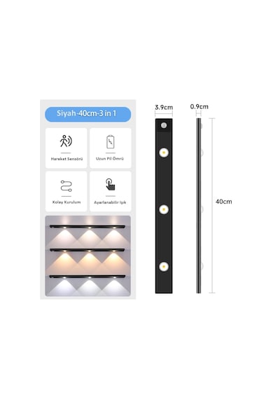 Sensörlü Şarjlı Mıknatıslı 3 Farklı Işık Dimmerli Bella Kabin Led