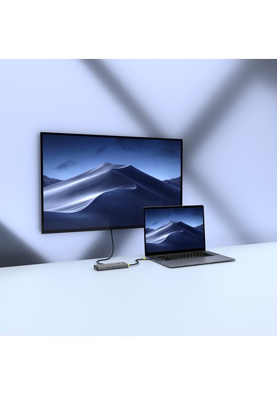 S-link Sw-u709 9 İn 1 Gri Metal 4k 60hz Hdmı 100w Pd, Rj45 Gigabit, 3xusb 3.2, Sd/tf Type-c Hub Adaptör