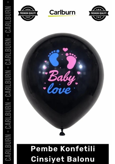Özel Üretim Baby Love Baskılı Siyah Opak Latex Sürpriz Kız Bebek Pembe Konfetili Cinsiyet Balonu 465322
