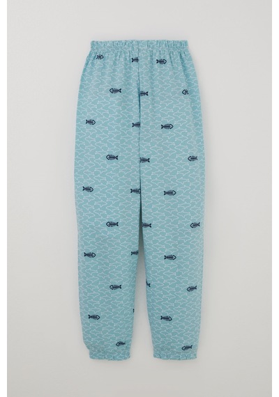 Breeze Erkek Çocuk Pijama Takımı Deniz Temalı Köpekbalığı Desenli 4-8 Yaş , Turkuaz