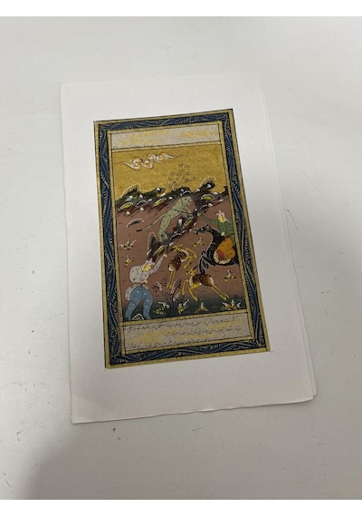 Ormanda Avcılık Adlı El Yapımı Minyatür Resim 21x12 Cm