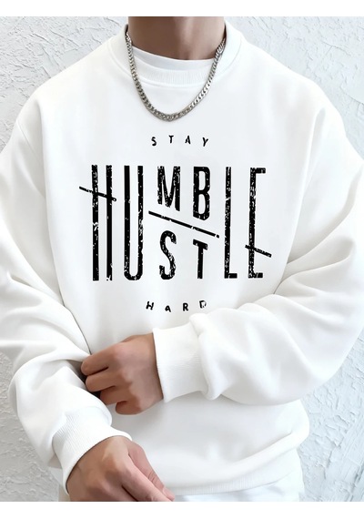 Startmore Tarzsokak Stay Humble Hustle Hard Printing Erkekler İçin Kapüşonlu Sweatshirt Sonbahar Polar Sıcak Swea Beyaz