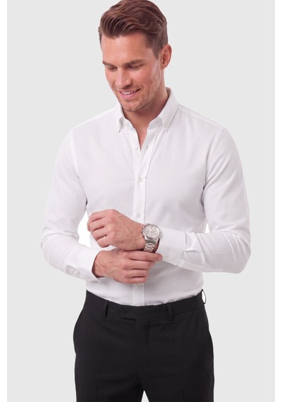 Rizzup Erkek %97 Pamuk Slim Fit Dar Kesim Petek Dokulu Likralı Örme Beyaz Gömlek 2600707