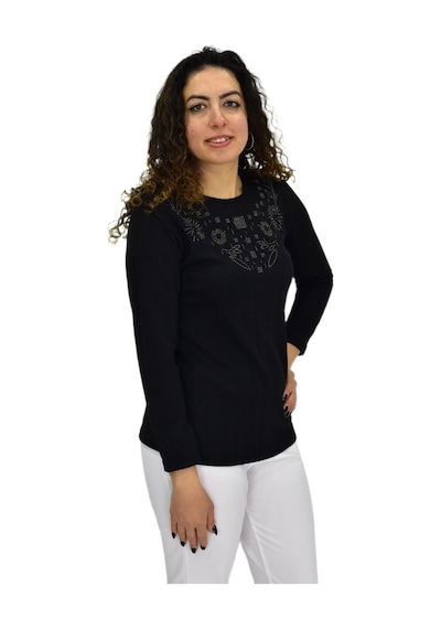 Kadın Taşlı Kaşkorse Bluz Bgl-st04136 Siyah