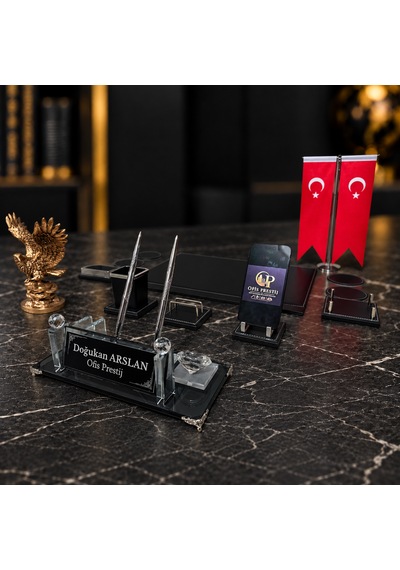 Ofis Prestij 13 Parça Gold Kartallı Kristal Kişiye Özel İsimlik Ve Sümen Seti Gold - Siyah