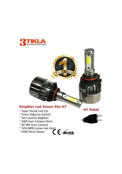 Kingstar H7 Beyaz Led Xenon Şimşek Etkili Far Ampül 8000 Lümen