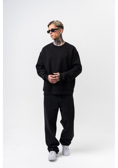 Erkek Respire Yazı Detaylı Basic Oversize Sweatshirt Siyah