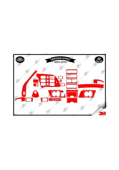 Mercedes Actros 2003-2016 Torpido Konsol Trim Göğüs Maun Kaplama Set 50 Parça Kırmızı