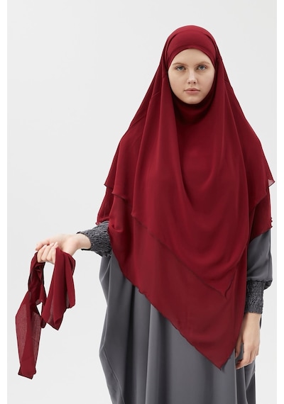 Altobeh Hazır Pratik Şifon Üç Katlı Peçeli Üçgen Hac Umre Şalı Sufle Hijab Nikap Bordo
