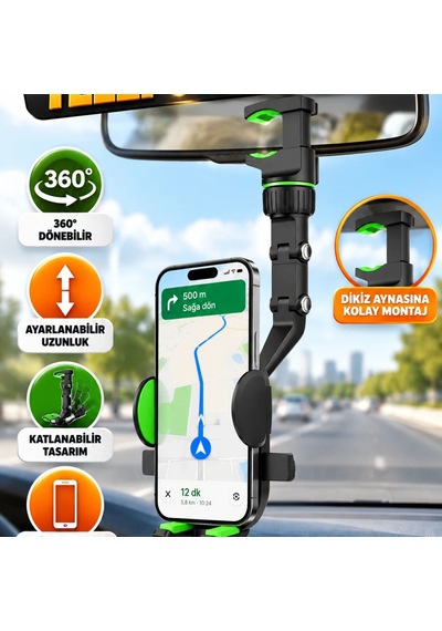 Ayarlanabilir Dikiz Aynası Telefon Tutucu Katlanabilir Çok Açılı Araç İçi Kullanım