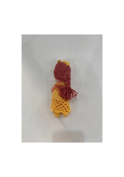 El Örgüsü Uzun Saçlı Prenses Amigurumi Anahtarlık Dantel Etekli Handmade Tığ İşi Bebek, Çanta Süsü Sarı Sarı